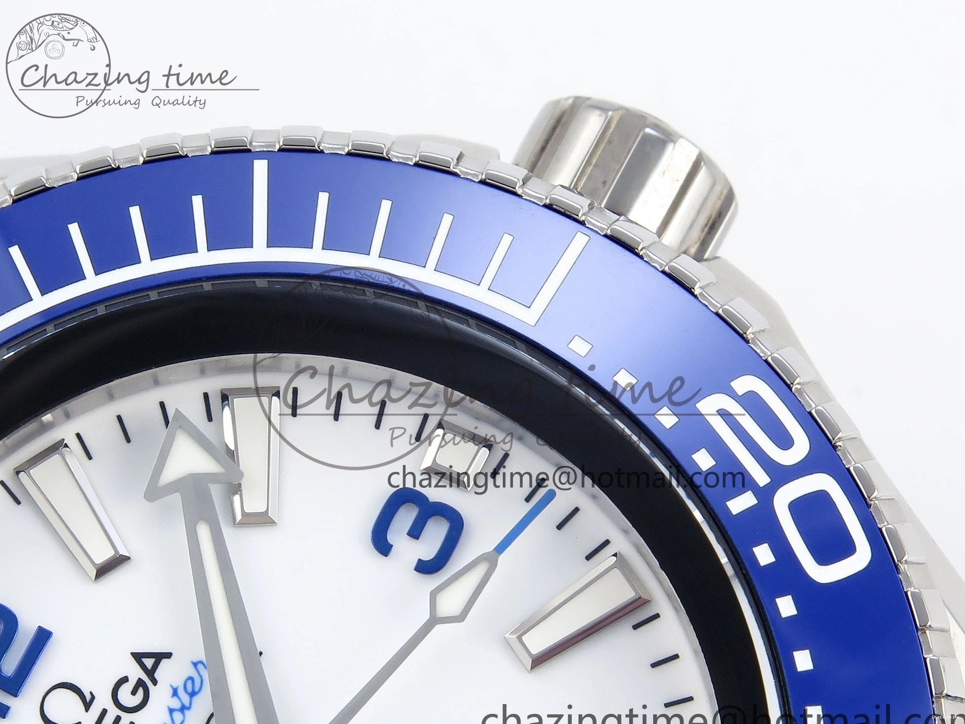 0506 SEAMASTER PLANET OCEAN 6000M ULTRA DEEP 45.5MM SS TF 1:1 BEST EDITION WHITE DIAL BLUE BEZEL ON RUBBER STRAP A SunProtective 7762